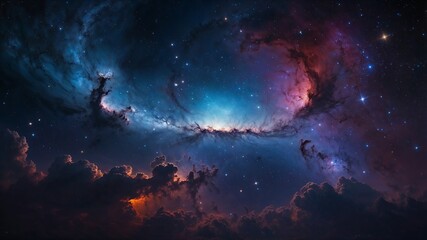 Deep space nebula, cosmic galaxy, interstellar cloud, vibrant celestial scene, outer space photography, colorful universe, distant star cluster, astronomy background