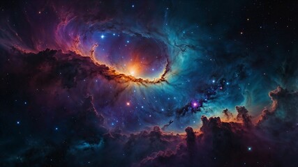 Deep space nebula, cosmic galaxy, interstellar cloud, vibrant celestial scene, outer space photography, colorful universe, distant star cluster, astronomy background