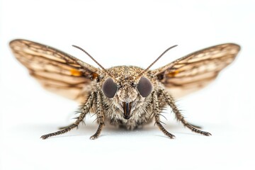 Fototapeta premium Drain Fly: Macro Closeup of Insect Bug in Entomology. Isolated on White Background