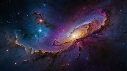 Deep space nebula, cosmic galaxy, interstellar cloud, vibrant celestial scene, outer space photography, colorful universe, distant star cluster, astronomy background