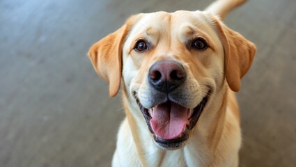 Playful labrador retriever smiling at the camera