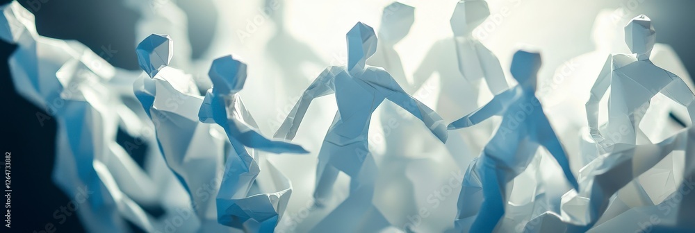 Poster a collection of intricately crafted paper figures is arranged in a lively display, capturing the ess