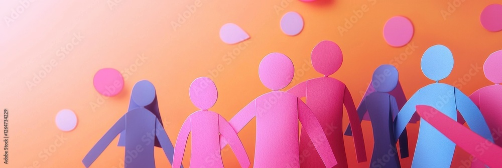 Poster a vibrant and colorful display of paper figures set against a bright background highlights creativit