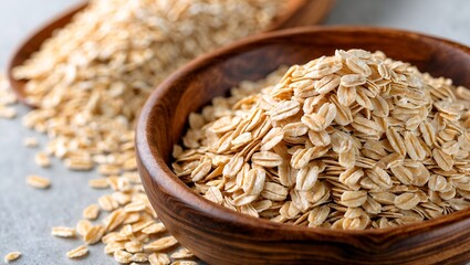 Rolled oats in wooden bowl showcasing natural ingredients