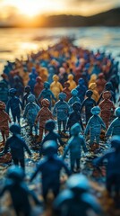 This dynamic image showcases a vibrant crowd of colorful paper figures, illustrating movement and energy while representing diversity and unity in collective experience.