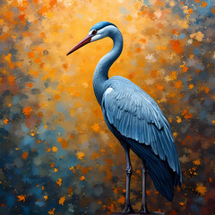Fototapeta premium Majestic Blue Heron Standing in Autumnal Painted Landscape