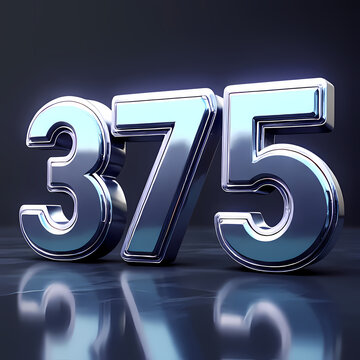 Shiny Chrome Number 375 Three Dimensional Digit Metallic Reflection Abstract Background