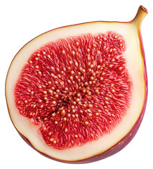 Macro Close Up of a Cut Fig with Red Pulp and Seeds on Transparent Background