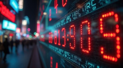 Fototapeta premium Retro-Futuristic Neon Stock Ticker Tape Scrolling