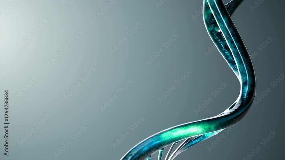 Poster Elegant slow motion animation showcasing a rotating dna double helix structure against a neutral gray background, perfect for scientific or medical presentations