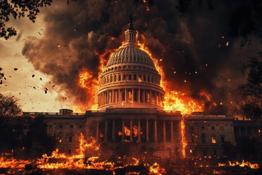 Fototapeta Extremism in America: Civil War and Radical Terrorism in Washington on Fire