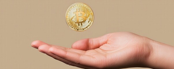 financial success prosperity mindset concept. A hand holding a golden sphere against a neutral background.