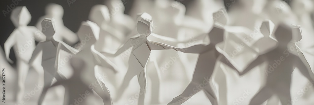 Aufkleber an artistic display of intertwined paper figures representing community and togetherness, set agains