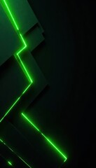Abstract geometric shapes, neon green accents on black backdrop, clean, vibrant, futuristic