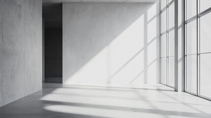 Fototapeta premium Interior space with natural light and shadows creating a serene atmosphere in a modern architectural design