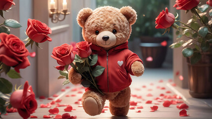 Teddy bear, valentines day, 3D render style