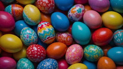 Obraz premium Easter background or banner with colorful easter eggs.