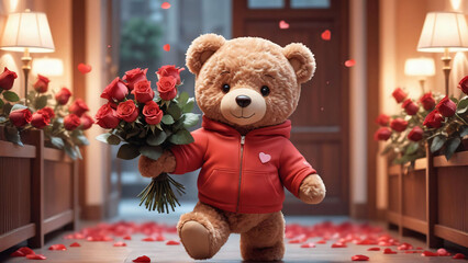 Teddy bear, valentines day, 3D render style