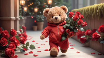 Teddy bear, valentines day, 3D render style