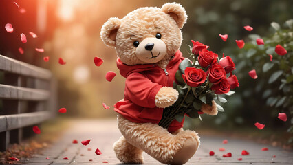 Teddy bear, valentines day, 3D render style