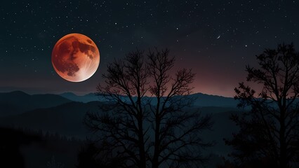 Fototapeta premium Full Moon Over the Dark Ocean with Clouds and Stars