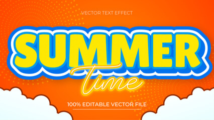 Obraz premium Summer editable text effect yellow and blue modern comic style with cloud background