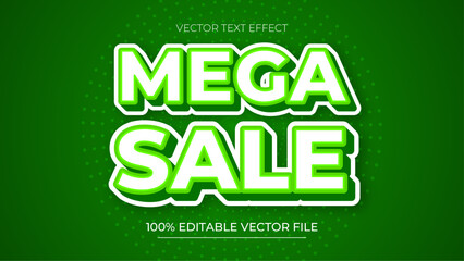 Mega Sale Editable text effect in 3d trend style green and white colors