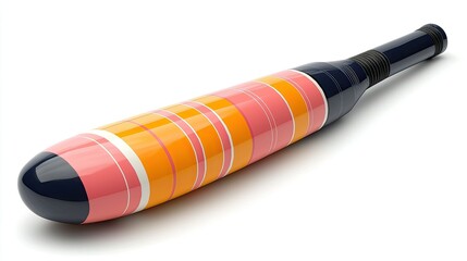 Vibrantly colored cricket bat resting on a smooth surface, showcasing intricate design details