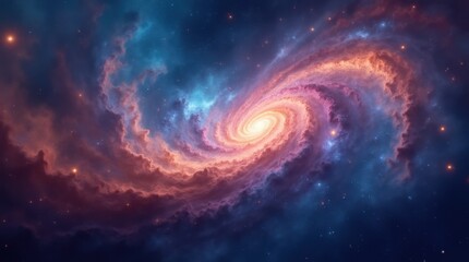 Deep Blue, Orange, and Purple Nebulae in a Swirling Galaxy