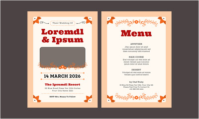 Naklejka premium Wedding Invitation Template. Simple and elegant wedding card template. Design illustration for wedding, vip cover, poster, rsvp modern card.