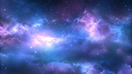 A vibrant purple and blue nebula in a starry night sky, showcasing a cosmic watercolor illustration with colorful galaxies.