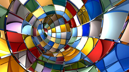 Obraz premium A vibrant, abstract tunnel of colorful, stained glass-like patterns.