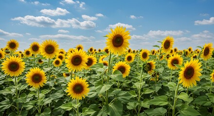 Fototapeta premium Vibrant Sunflower Field Under Sunny Sky