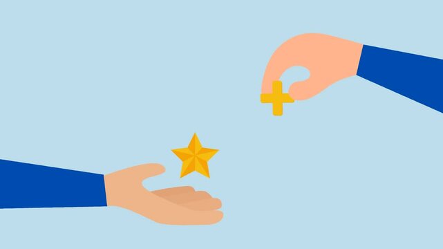 Value added, 4k animation of entrepreneur grasping star value with an additional plus sign included 