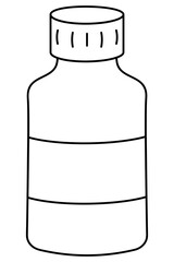 Round plastic jar for medicines, vitamins. Blank label. Sketch. Vector illustration. Tube with a screw cap. Outline on an isolated white background. Coloring for children. Empty tube for a medical.