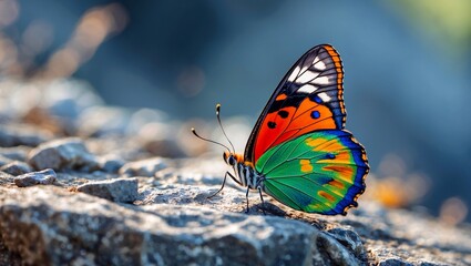 Obraz premium Vibrant butterfly closeup on rocky surface