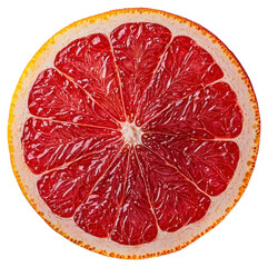 Overhead Close Up of a Half Cut Red Grapefruit Fruit on Transparent Backdrop