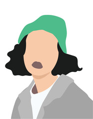 Vector Portrait Illustration of a Young Woman with a Green Beanie 