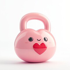 Naklejka premium Cute pink kettlebell designed like a smiling heart with large eyes, perfect for fun exercise routines and home workouts