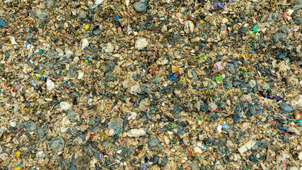 Top view plastic waste, plastic cups . Concept of environmental problems and saving the planet.
