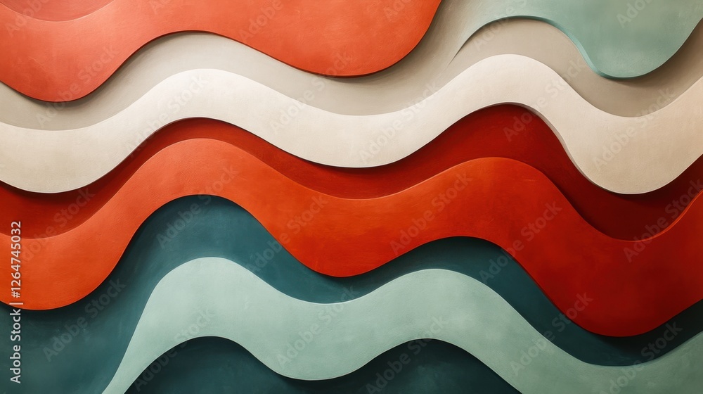 Poster luminous flowing shapes. bright gradients in persian red and iceberg mint. meandering curves merging