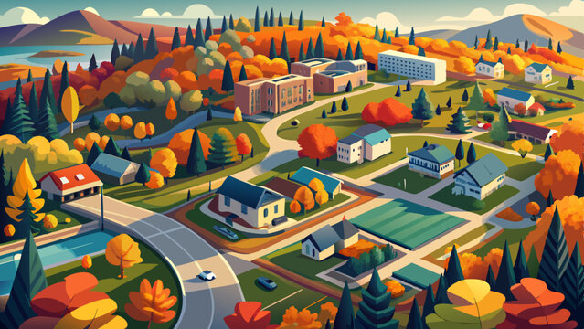 Aerial view of suburban area and autumn coloured nature in Espoo, Finland