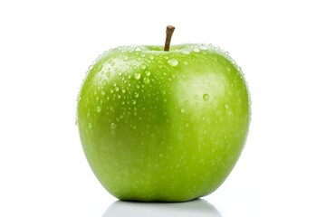 Green apple with water drops isolated on white background