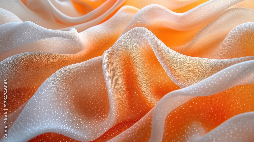 Poster luminous flowing shapes. bright gradients in persimmon and ghost white. drifting curves merging into