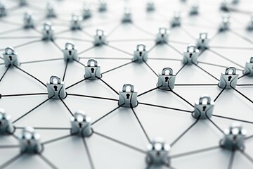 Network Diagram with Secure Locks and Icons Depicting Digital Security and Protection Concepts in a Modern Environment