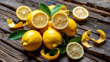 Vibrant lemons on rustic wood showcasing freshness
