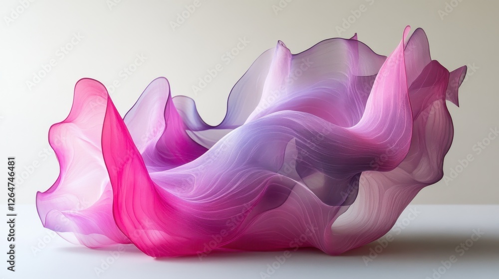 Poster luminous flowing shapes. bright gradients in ash gray and neon magenta. intertwining curves merging 