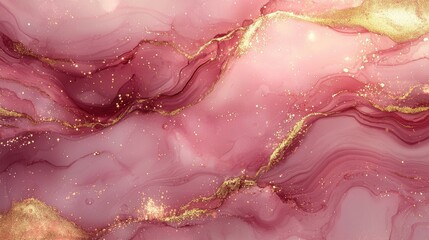 Fototapeta premium A stunning pink marble texture featuring swirls of gold and soft hues, perfect for backgrounds or artistic designs.
