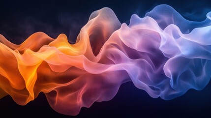 A colorful, flowing piece of fabric with orange, pink, and blue colors. Concept of movement and energy, as if the fabric is dancing or flowing through the air