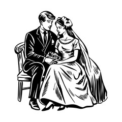 Vintage illustration of a married couple portrait